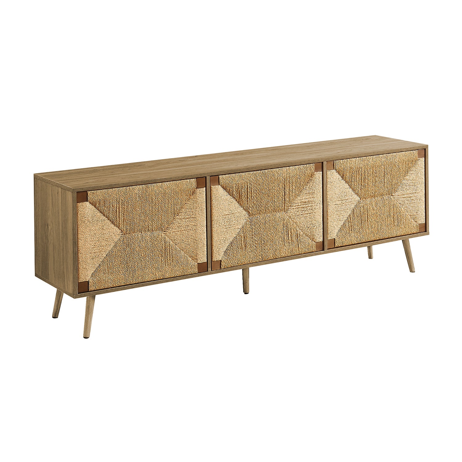 I 2793 - Meuble Tv, 72 Pouces, Centre De Divertissement Média, Armoire De Rangement, Console, Stratifié Noyer, Herbes Marines Naturelles, Mid Century, Moderne - Simple Boutique