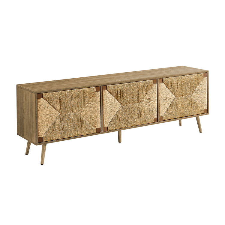 I 2793 - Meuble Tv, 72 Pouces, Centre De Divertissement Média, Armoire De Rangement, Console, Stratifié Noyer, Herbes Marines Naturelles, Mid Century, Moderne - Simple Boutique