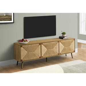 I 2793 - Meuble Tv, 72 Pouces, Centre De Divertissement Média, Armoire De Rangement, Console, Stratifié Noyer, Herbes Marines Naturelles, Mid Century, Moderne - Simple Boutique