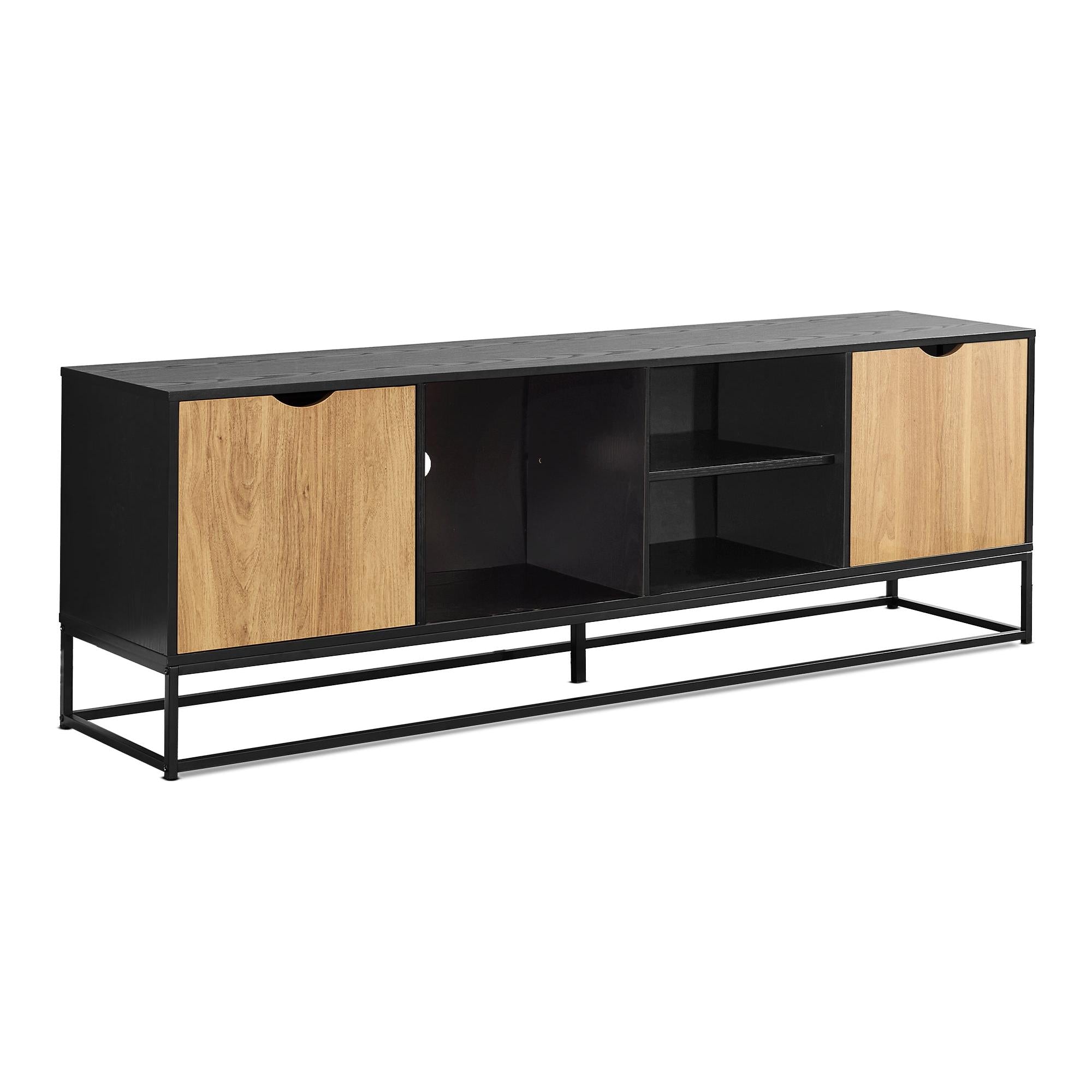 I 2825 - Meuble Tv, 72 Pouces, Console, Centre De Divertissement Média, Armoire De Rangement, Salon, Stratifié Noir, Métal Noir, Moderne, Contemporain - Simple Boutique