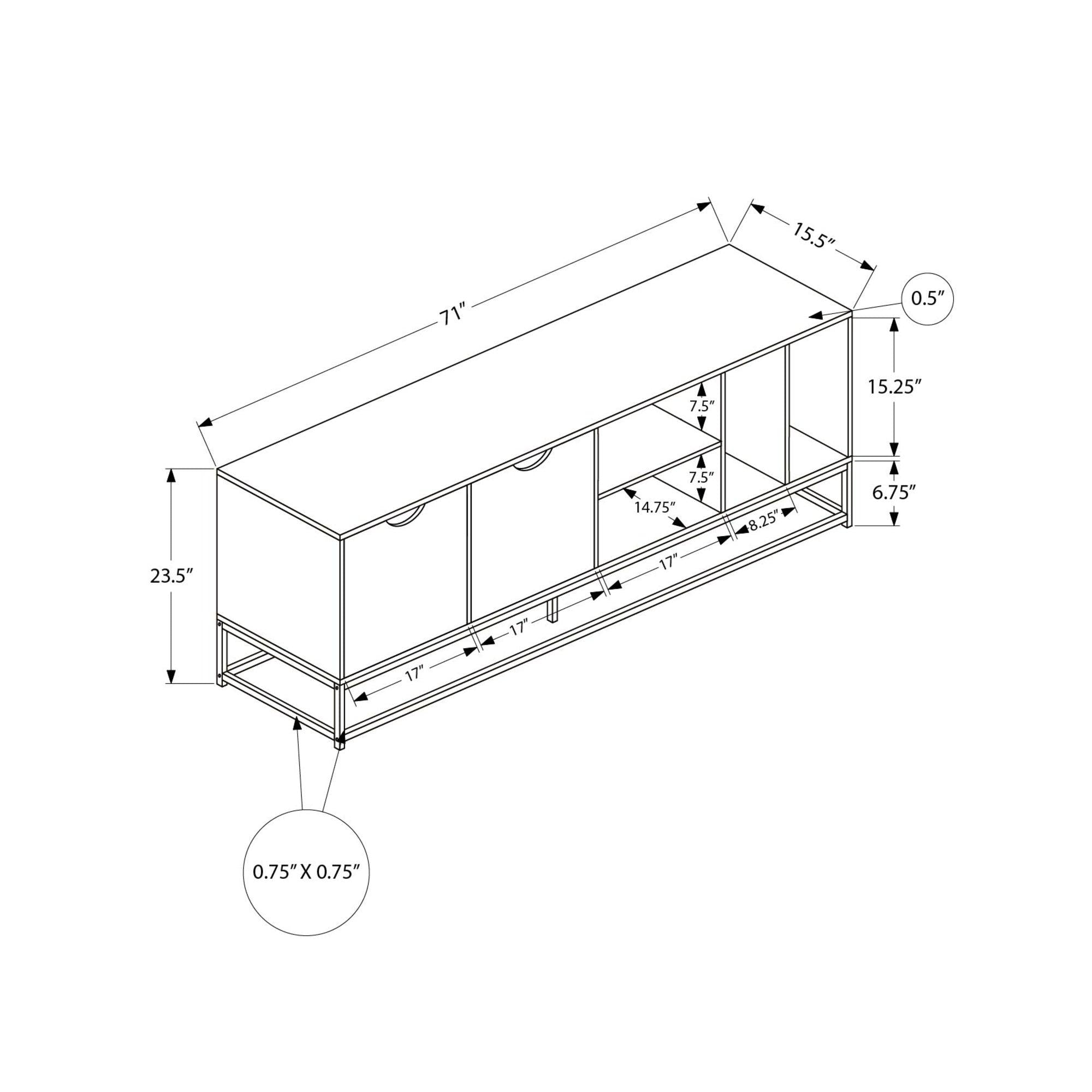I 2825 - Meuble Tv, 72 Pouces, Console, Centre De Divertissement Média, Armoire De Rangement, Salon, Stratifié Noir, Métal Noir, Moderne, Contemporain - Simple Boutique