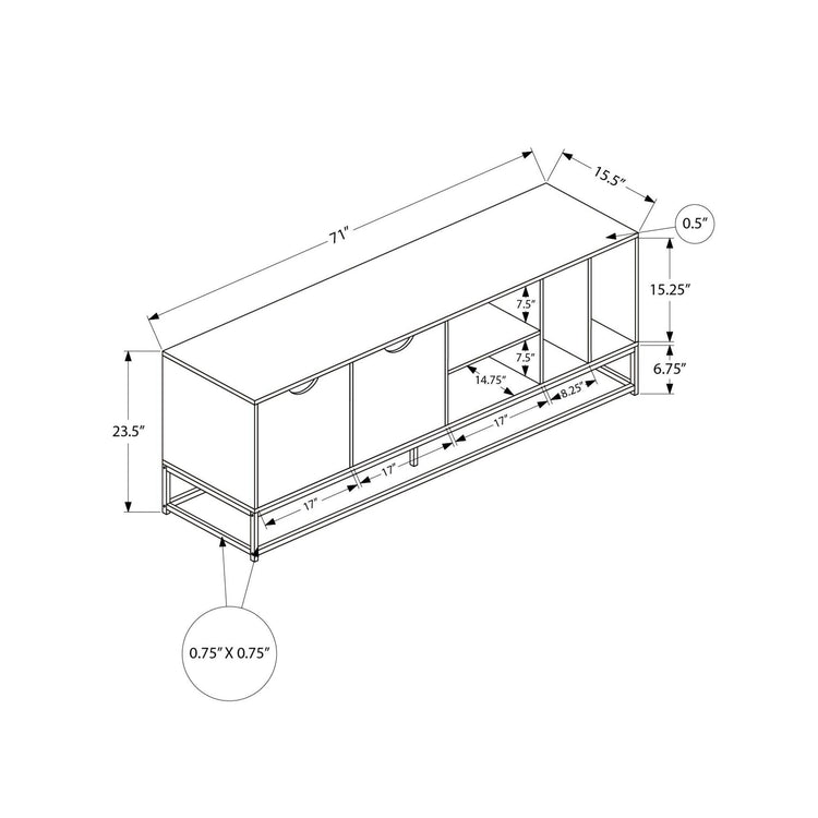 I 2825 - Meuble Tv, 72 Pouces, Console, Centre De Divertissement Média, Armoire De Rangement, Salon, Stratifié Noir, Métal Noir, Moderne, Contemporain - Simple Boutique