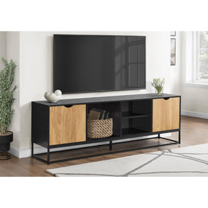 I 2825 - Meuble Tv, 72 Pouces, Console, Centre De Divertissement Média, Armoire De Rangement, Salon, Stratifié Noir, Métal Noir, Moderne, Contemporain - Simple Boutique
