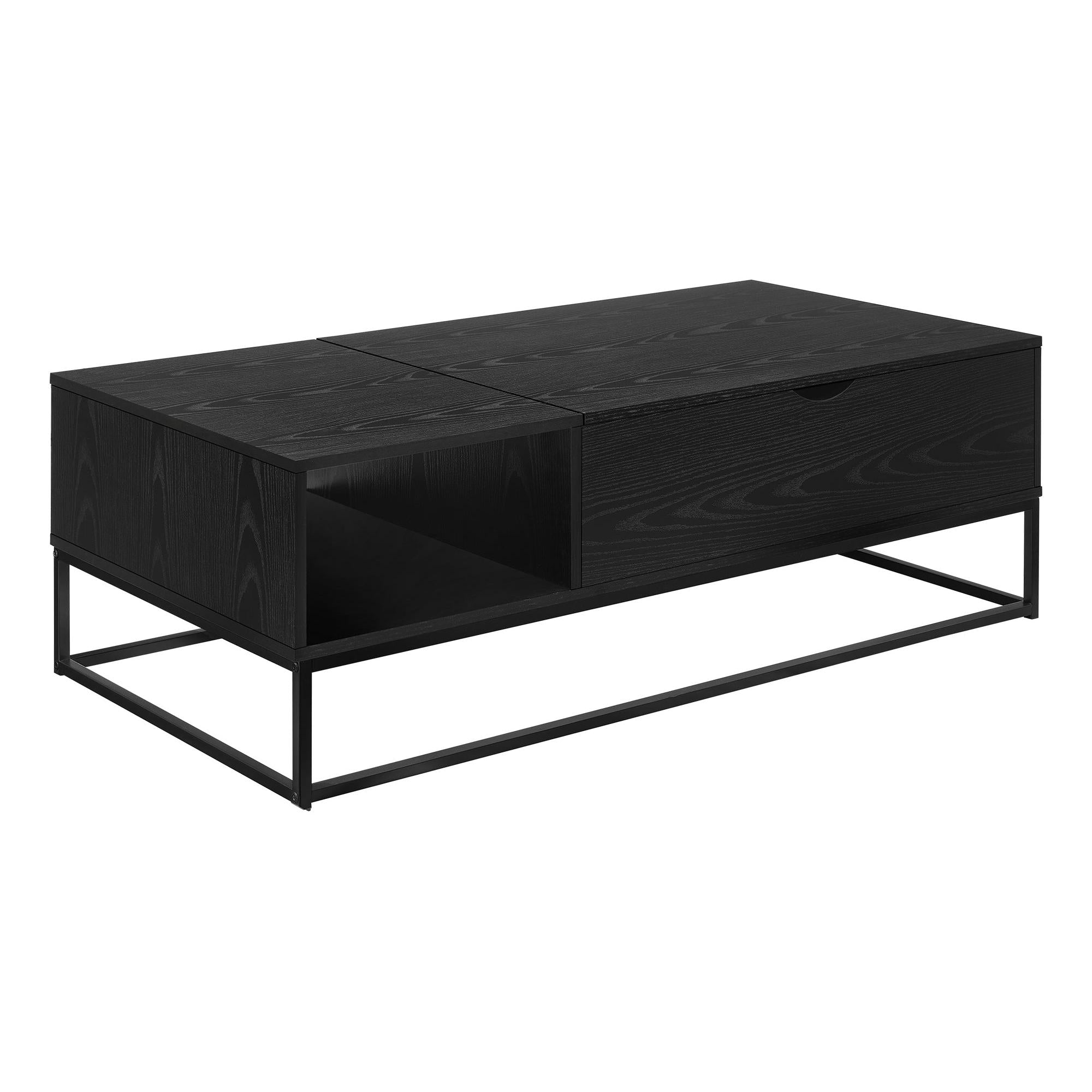 I 2826 - Table De Salon, 48''L, Cocktail, Toit Relevable, Rectangulaire, Rangement, Salon, Accent, Stratifié Noir, Métal Noir, Contemporain, Moderne - Simple Boutique