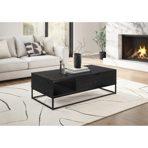 I 2826 - Table De Salon, 48''L, Cocktail, Toit Relevable, Rectangulaire, Rangement, Salon, Accent, Stratifié Noir, Métal Noir, Contemporain, Moderne - Simple Boutique