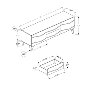 I 2828 - Meuble Tv, 72 Pouces, Console, Centre De Divertissement Média, Armoire De Rangement, Tiroirs De Rangement, Chambre À Coucher, Salon, Stratifié Brun, Mid Century, Moderne - Simple Boutique