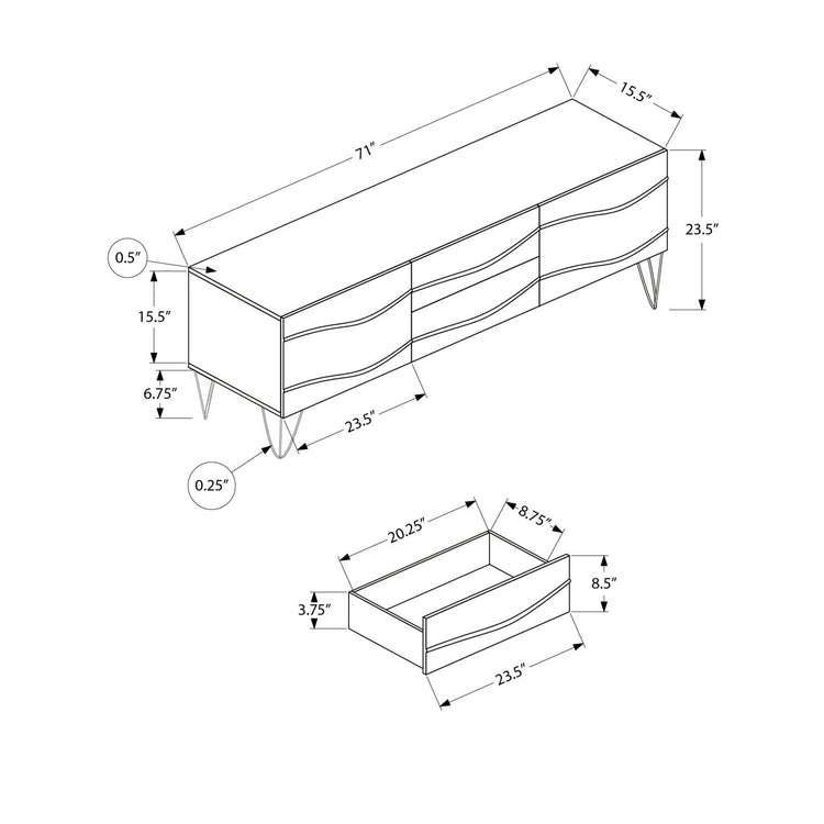 I 2828 - Meuble Tv, 72 Pouces, Console, Centre De Divertissement Média, Armoire De Rangement, Tiroirs De Rangement, Chambre À Coucher, Salon, Stratifié Brun, Mid Century, Moderne - Simple Boutique