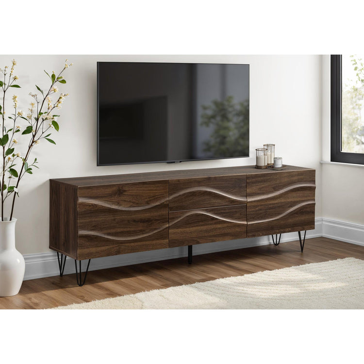 I 2828 - Meuble Tv, 72 Pouces, Console, Centre De Divertissement Média, Armoire De Rangement, Tiroirs De Rangement, Chambre À Coucher, Salon, Stratifié Brun, Mid Century, Moderne - Simple Boutique