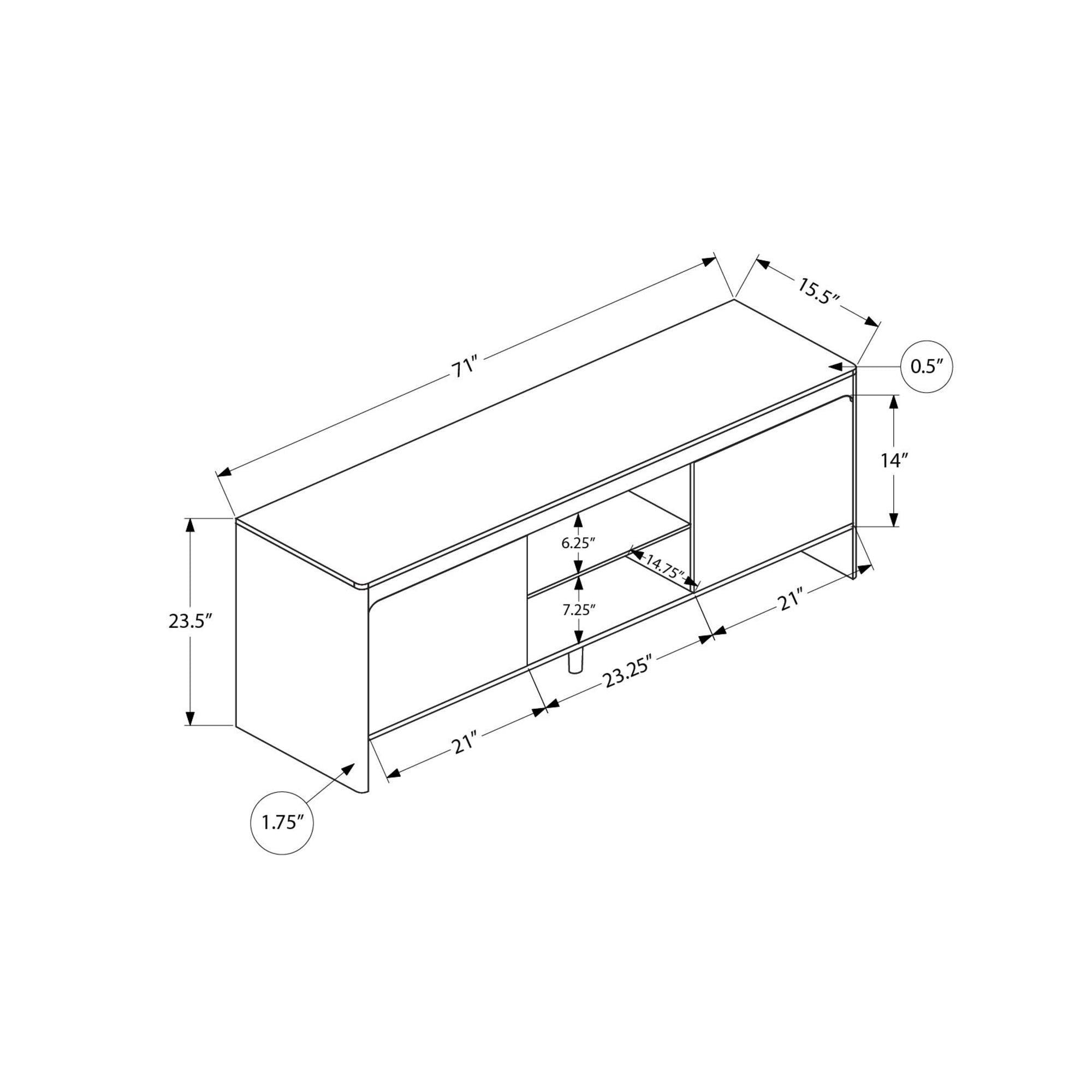 I 2833 - Meuble Tv, 72 Pouces, Console, Centre De Divertissement Média, Armoire De Rangement, Salon, Chambre À Coucher, Stratifié Noyer Foncé, Contemporain, Moderne - Simple Boutique