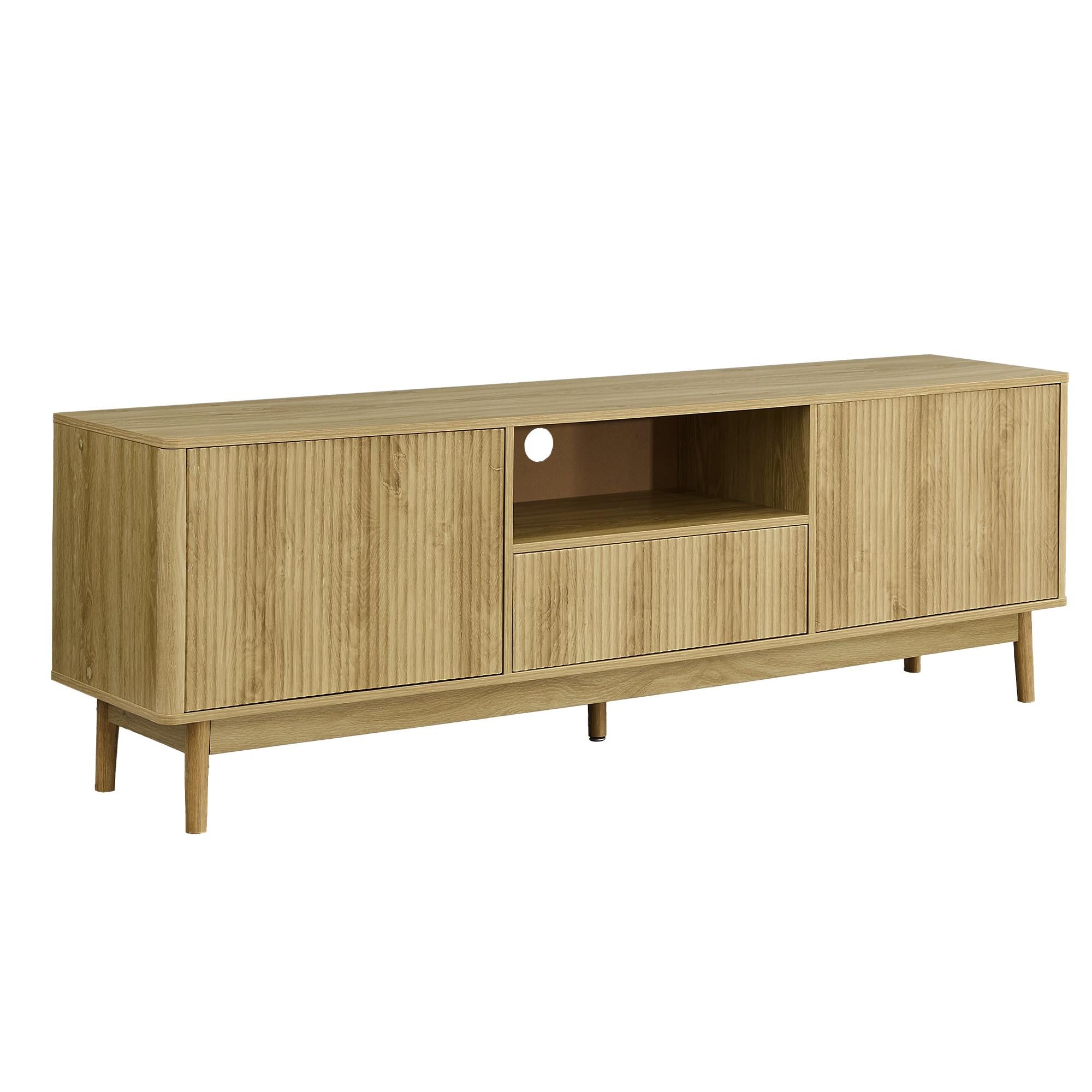 I 2834 - Meuble Tv, 72 Pouces, Console, Armoire De Rangement, Tiroir De Rangement, Centre De Divertissement Média, Salon, Chambre À Coucher, Stratifié Noyer Clair, Mid Century - Simple Boutique