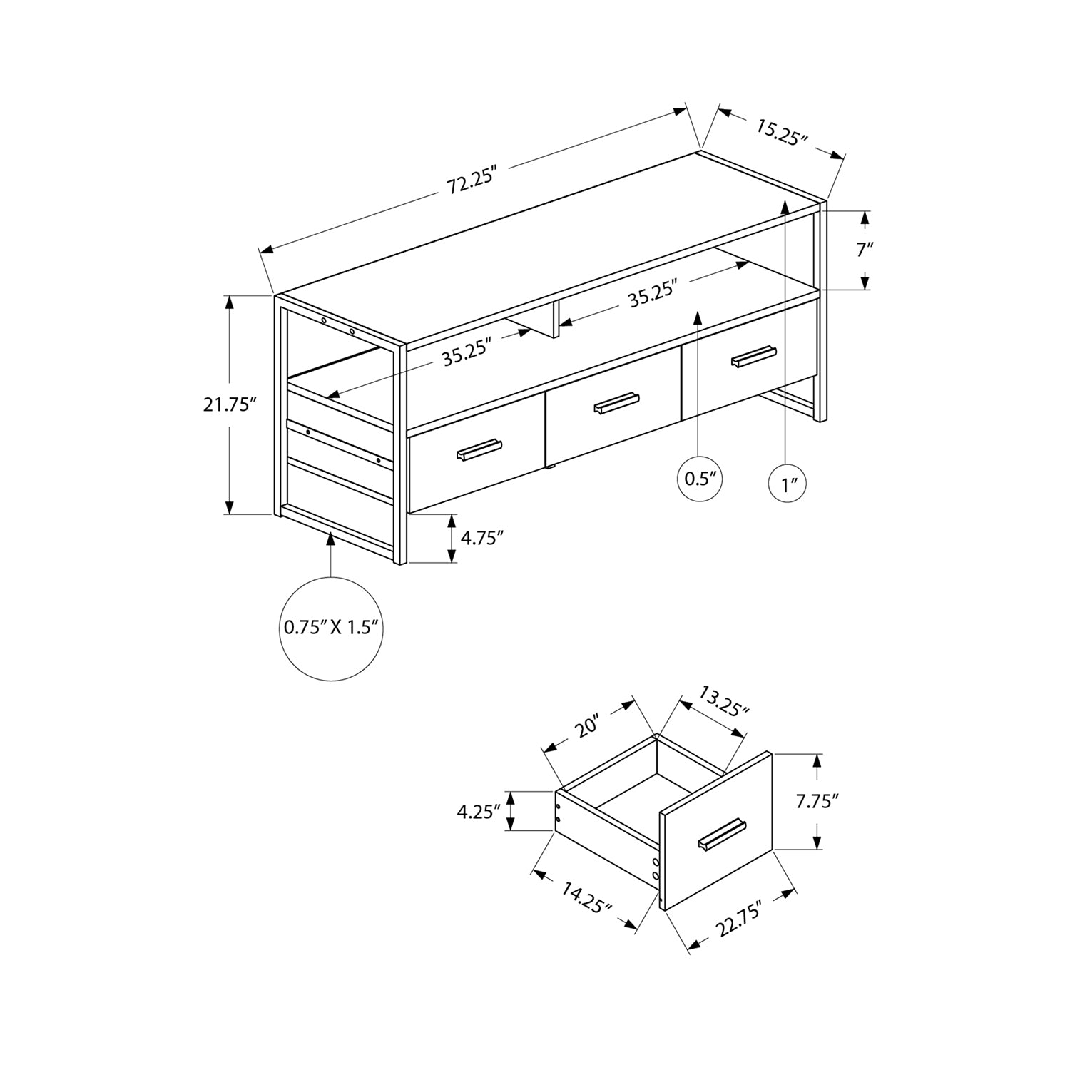 I 2845 - Meuble Tv, 72 Pouces, Centre De Divertissement Média, Tiroirs De Rangement, Stratifié Noir, Métal Noir, Contemporain, Moderne - Simple Boutique