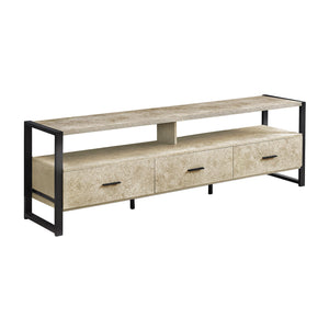 I 2846 - Meuble Tv, 72 Pouces, Centre De Divertissement Média, Tiroirs De Rangement, Revêtement Stratifié En Pierre Crème, Métal Noir, Contemporain, Moderne - Simple Boutique