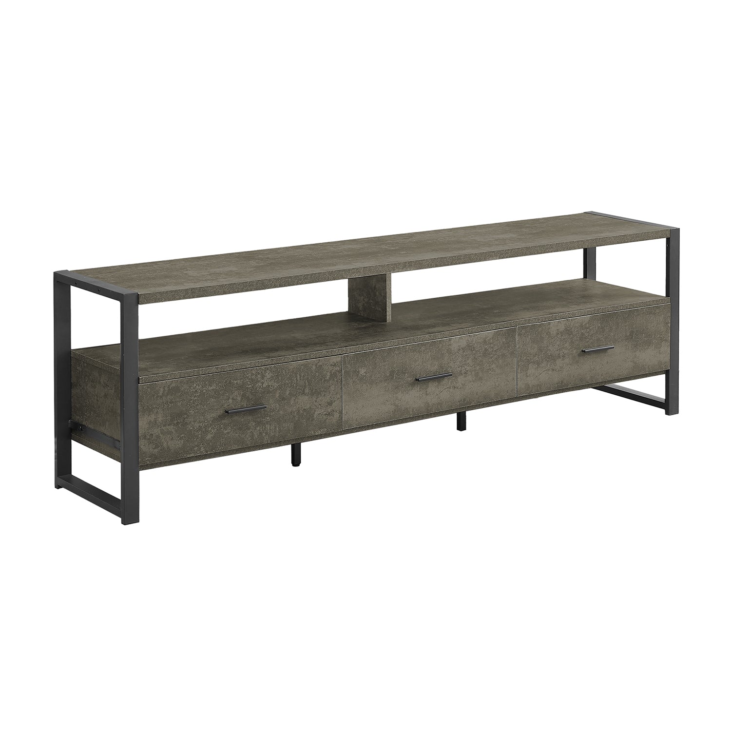 I 2847 - Meuble Tv, 72 Pouces, Centre De Divertissement Média, Tiroirs De Rangement, Stratifié En Bronze Foncé, Métal Noir, Contemporain, Moderne - Simple Boutique