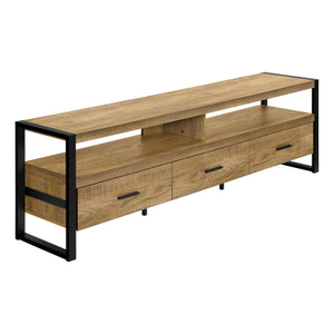 I 2880 - Meuble Tv, 72 Pouces, Console, Centre De Divertissement Média, Tiroirs De Rangement, Salon, Aspect Bois De Manguier, Métal Noir, Contemporain, Moderne - Simple Boutique