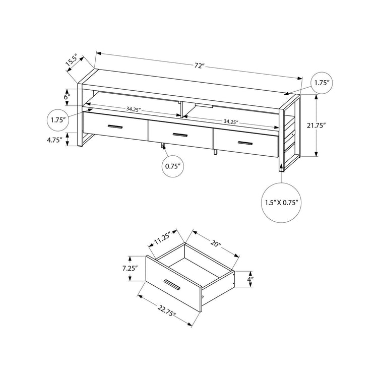 I 2880 - Meuble Tv, 72 Pouces, Console, Centre De Divertissement Média, Tiroirs De Rangement, Salon, Aspect Bois De Manguier, Métal Noir, Contemporain, Moderne - Simple Boutique