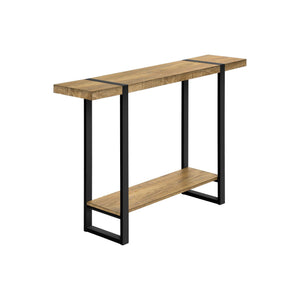 I 2881 - Table D'appoint, 48'' De Large, Console, 2 Niveaux, Étroit, Entrée, Canapé, Salon, Chambre À Coucher, Stratifié Effet Bois De Manguier, Métal Noir, Contemporain, Moderne - Simple Boutique