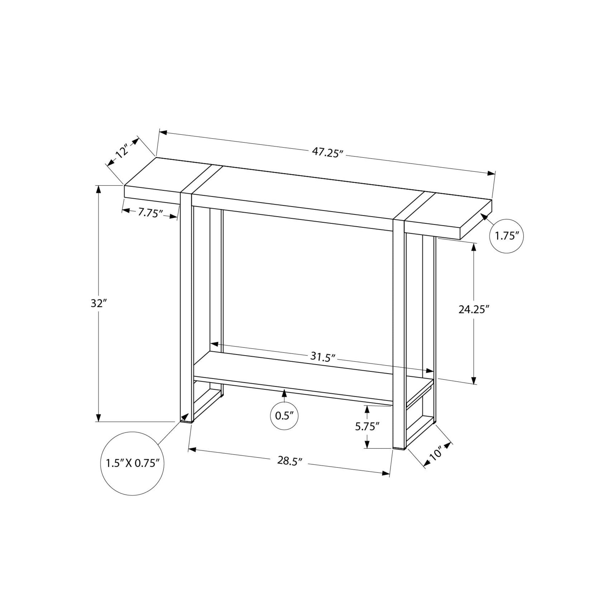 I 2881 - Table D'appoint, 48'' De Large, Console, 2 Niveaux, Étroit, Entrée, Canapé, Salon, Chambre À Coucher, Stratifié Effet Bois De Manguier, Métal Noir, Contemporain, Moderne - Simple Boutique