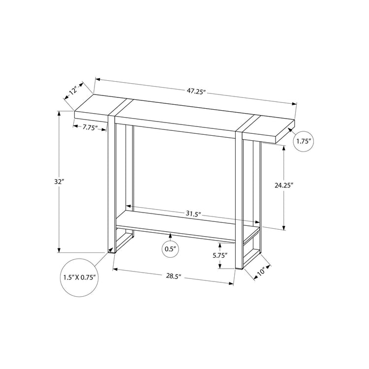 I 2881 - Table D'appoint, 48'' De Large, Console, 2 Niveaux, Étroit, Entrée, Canapé, Salon, Chambre À Coucher, Stratifié Effet Bois De Manguier, Métal Noir, Contemporain, Moderne - Simple Boutique