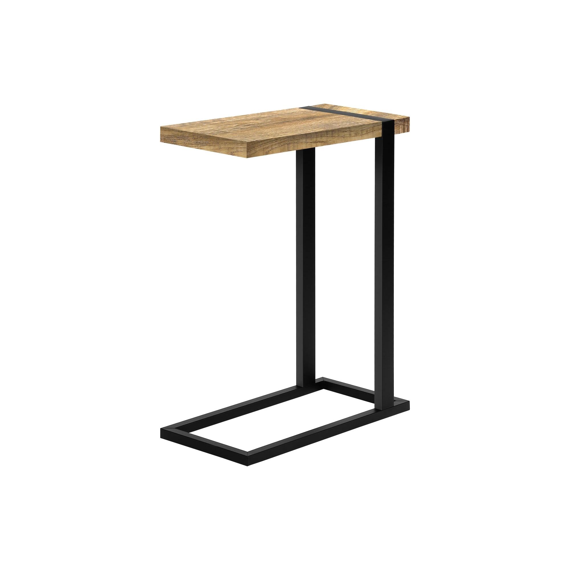 I 2883 - Table D'appoint, 25''H, En Forme De C, Bout, Coté, Collation, Salon, Chambre À Coucher, Stratifié Effet Bois De Manguier, Métal Noir, Contemporain, Moderne - Simple Boutique