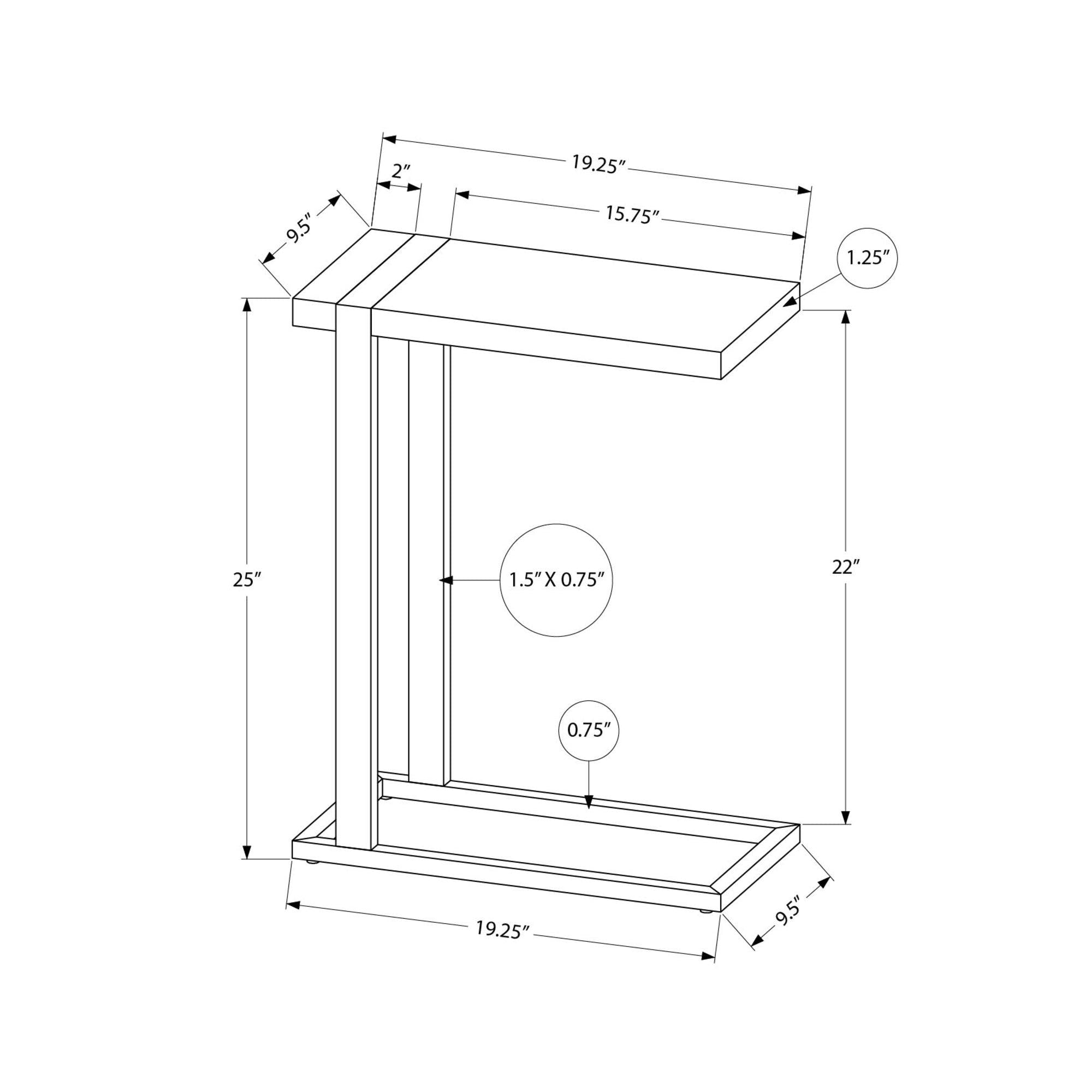 I 2883 - Table D'appoint, 25''H, En Forme De C, Bout, Coté, Collation, Salon, Chambre À Coucher, Stratifié Effet Bois De Manguier, Métal Noir, Contemporain, Moderne - Simple Boutique