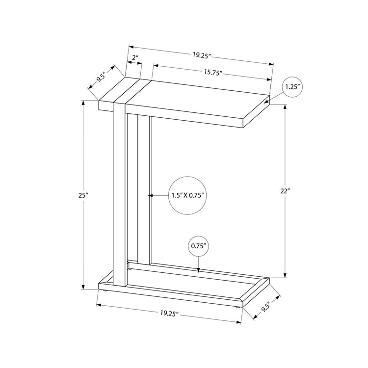I 2883 - Table D'appoint, 25''H, En Forme De C, Bout, Coté, Collation, Salon, Chambre À Coucher, Stratifié Effet Bois De Manguier, Métal Noir, Contemporain, Moderne - Simple Boutique