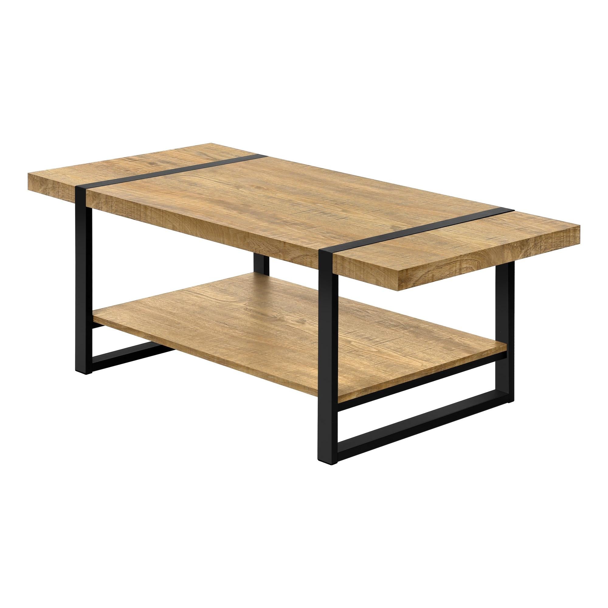 I 2884 - Table De Salon, 48''L, 2 Niveaux, Cocktail, Accent, Rectangulaire, Salon, Aspect Bois De Manguier, Métal Noir, Contemporain, Moderne - Simple Boutique