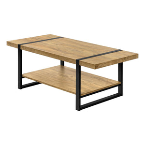 I 2884 - Table De Salon, 48''L, 2 Niveaux, Cocktail, Accent, Rectangulaire, Salon, Aspect Bois De Manguier, Métal Noir, Contemporain, Moderne - Simple Boutique