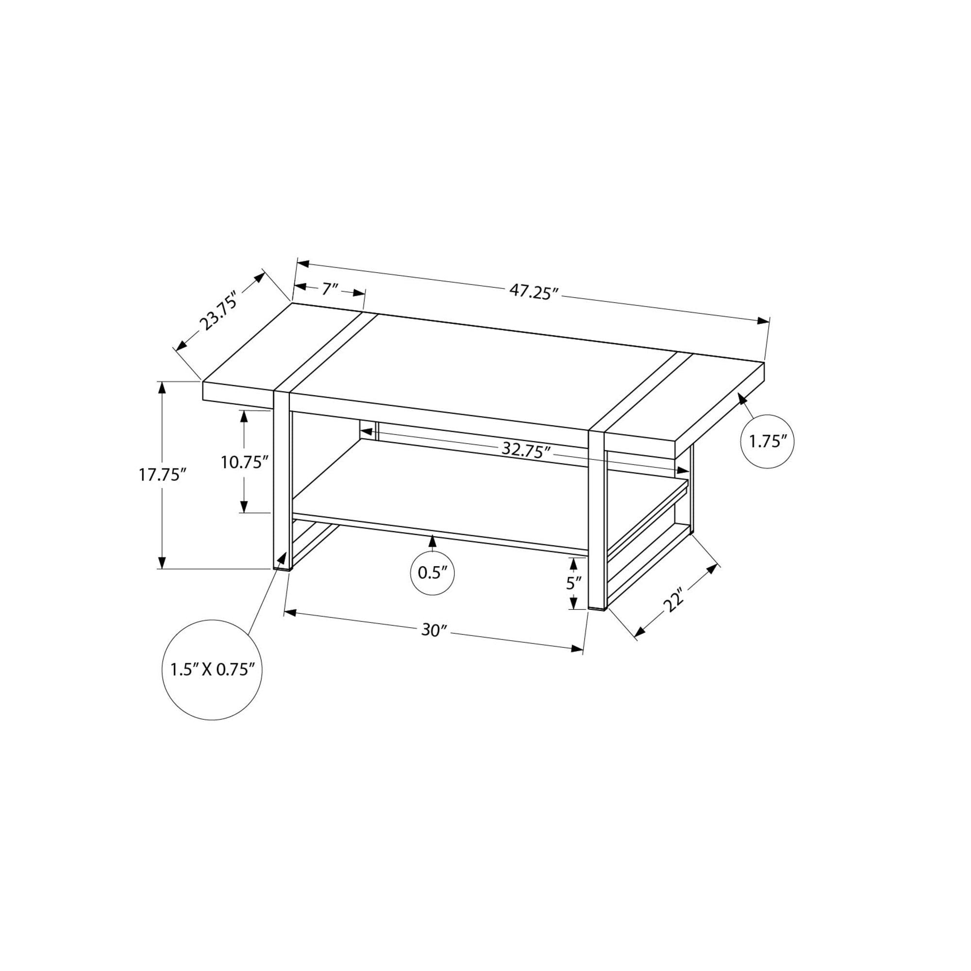 I 2884 - Table De Salon, 48''L, 2 Niveaux, Cocktail, Accent, Rectangulaire, Salon, Aspect Bois De Manguier, Métal Noir, Contemporain, Moderne - Simple Boutique