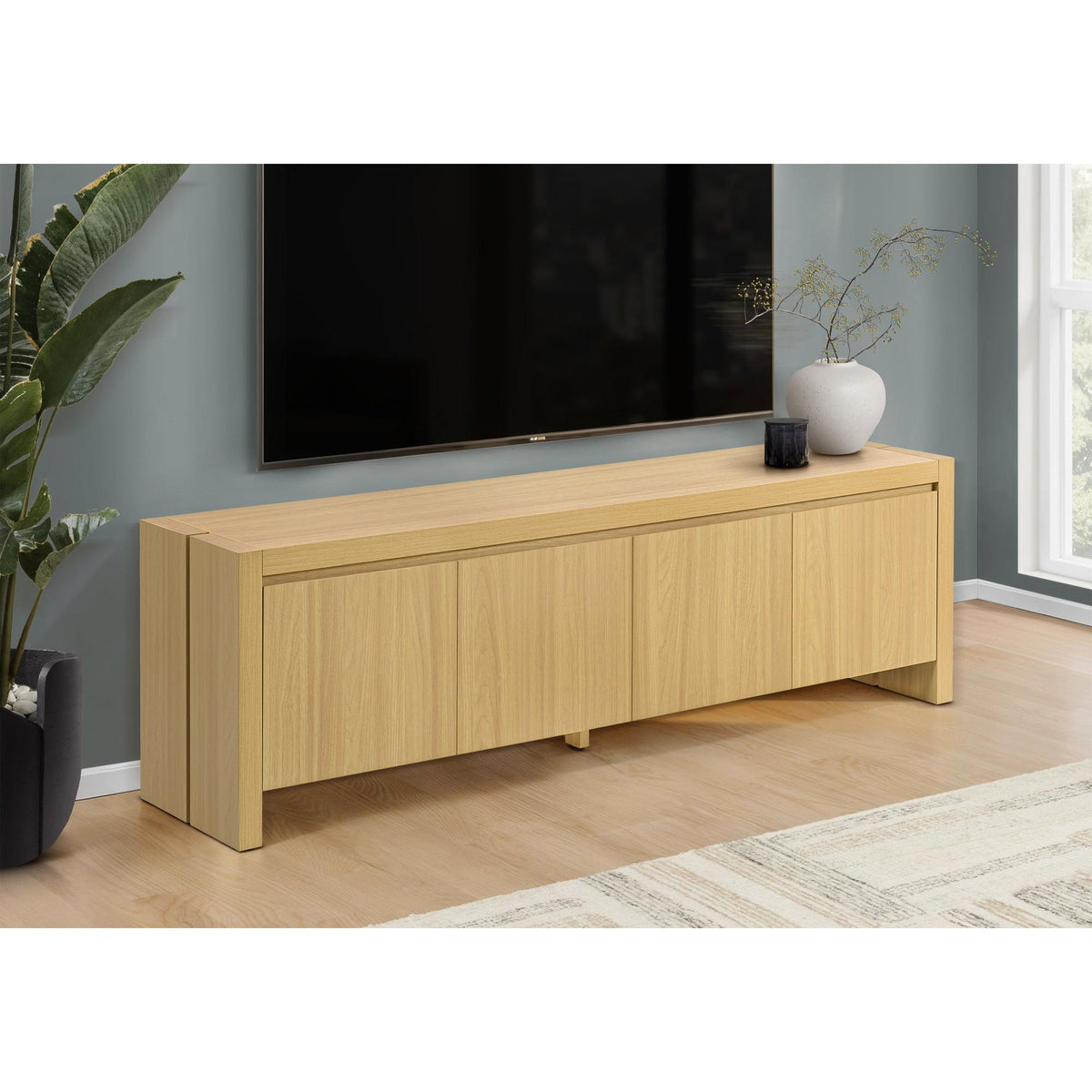 I 2885 - Meuble Tv, 72 Pouces, Console, Armoire De Rangement, Centre De Divertissement Média, Salon, Chambre À Coucher, Stratifié Naturel, Contemporain, Moderne - Simple Boutique