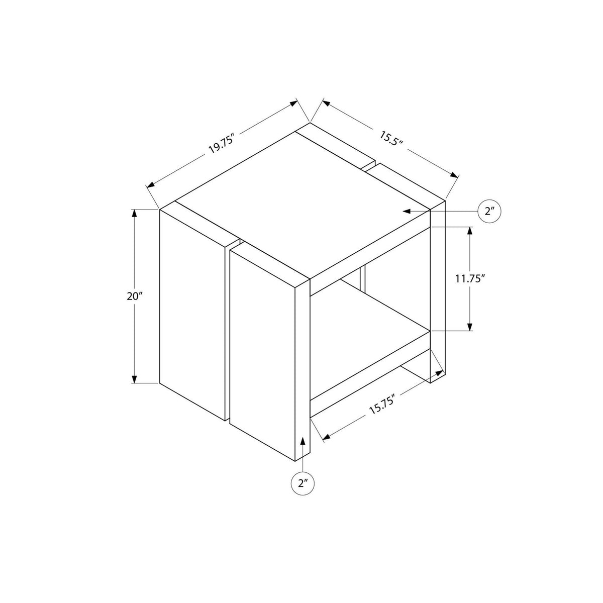 I 2887 - Table D'appoint, 20''H, 2 Niveaux, Bout, Table D'appoint, Coté, Table De Nuit, Salon, Chambre À Coucher, Stratifié Chêne Naturel, Contemporain, Moderne - Simple Boutique