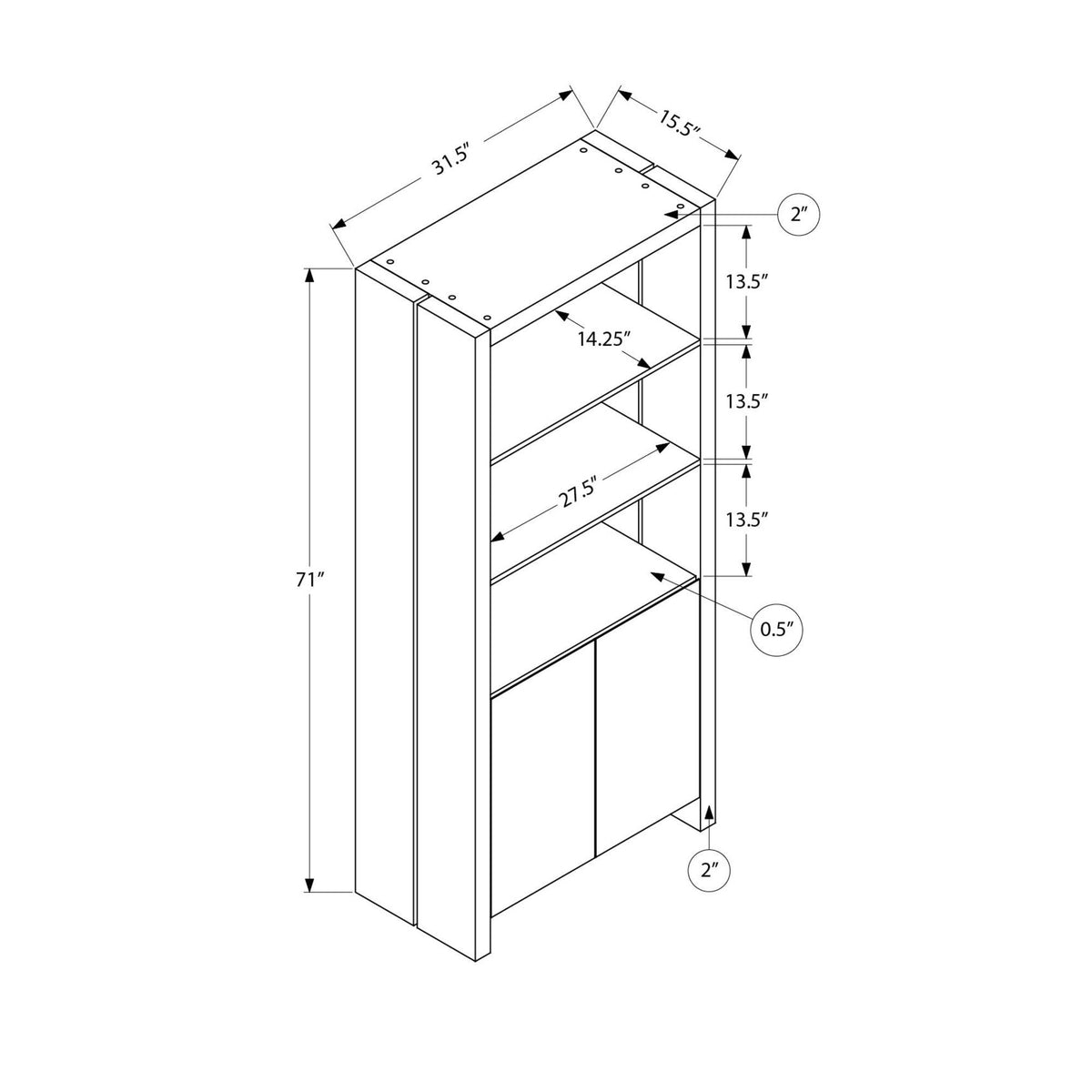 I 2888 - Etagere, 72''H, Armoire De Rangement, Étagère, Étagère À Livres, Chambre À Coucher, Salon, Bureau, Stratifié Chêne Naturel, Contemporain, Moderne - Simple Boutique