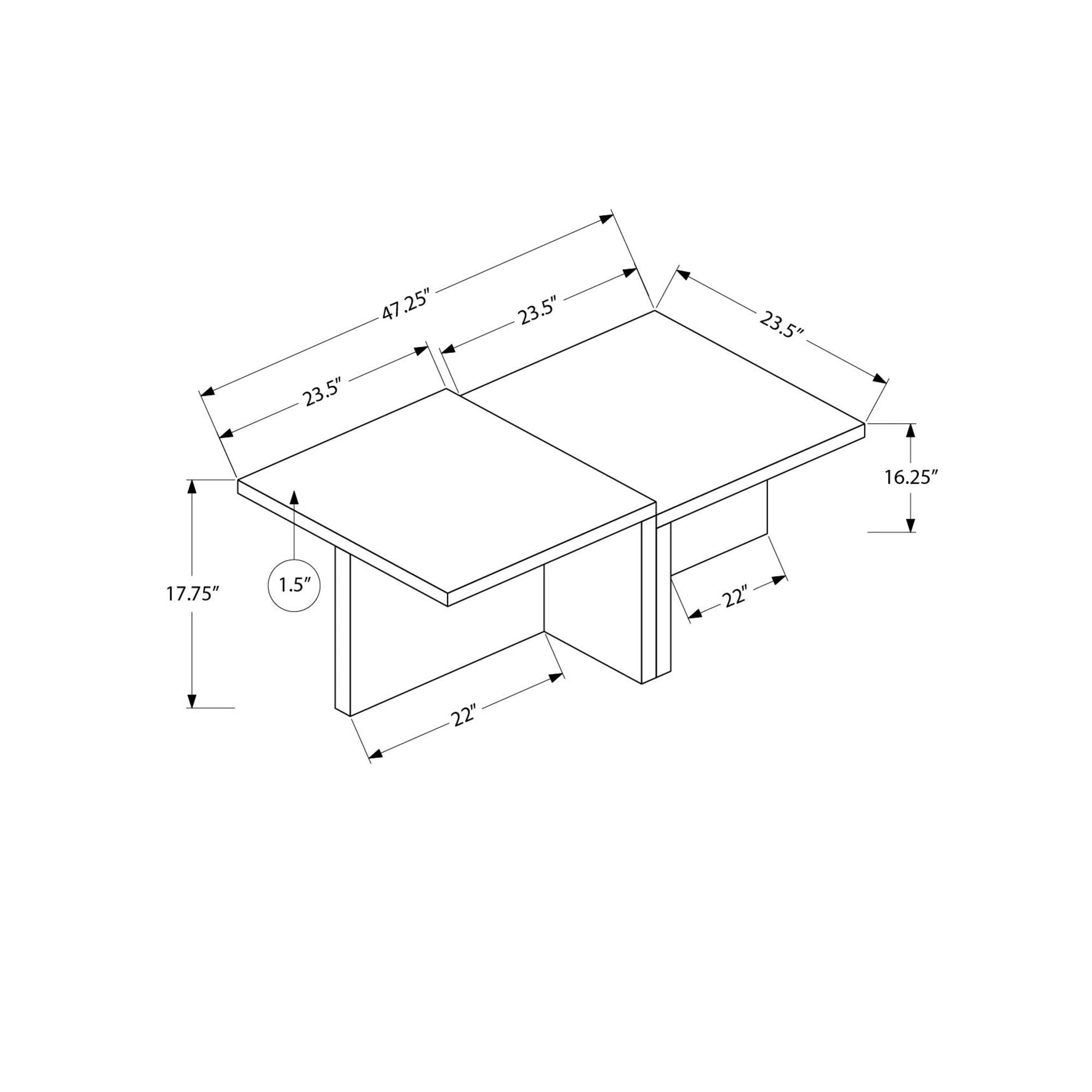 I 2891 - Table De Salon, 48''L, Cocktail, Rectangulaire, 2 Niveaux, Salon, Contemporain, Moderne - Simple Boutique