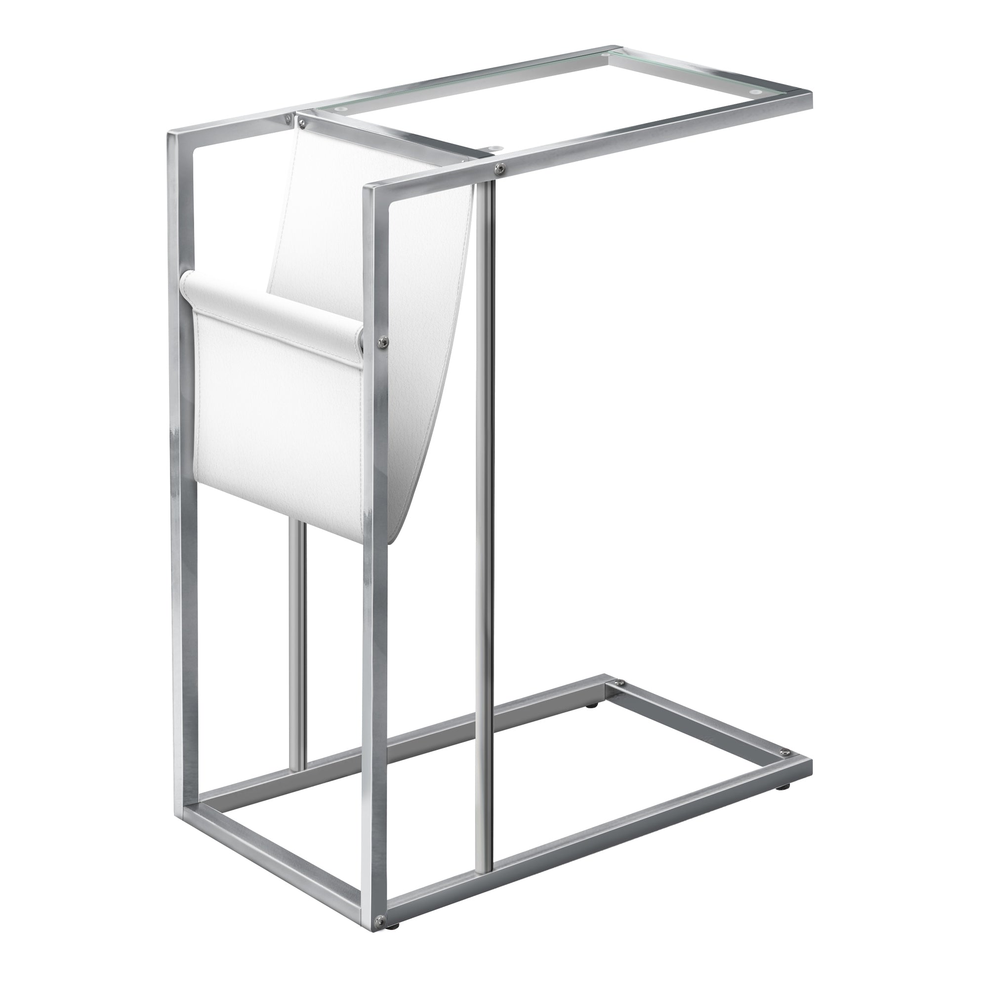 I 3034 Table D'appoint, En Forme De C, Bout, Côté, Collation, Stockage Du Magazine, Salon, Chambre À Coucher, Métal, Pu D'aspect Cuir, Verre Trempé, Chrome, Dégager, Contemporain, Moderne - Simple Boutique