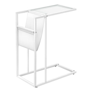 I 3067 Table D'appoint, En Forme De C, Bout, Côté, Collation, Stockage Du Magazine, Salon, Chambre À Coucher, Métal, Pu D'aspect Cuir, Verre Trempé, Blanc, Contemporain, Moderne - Simple Boutique