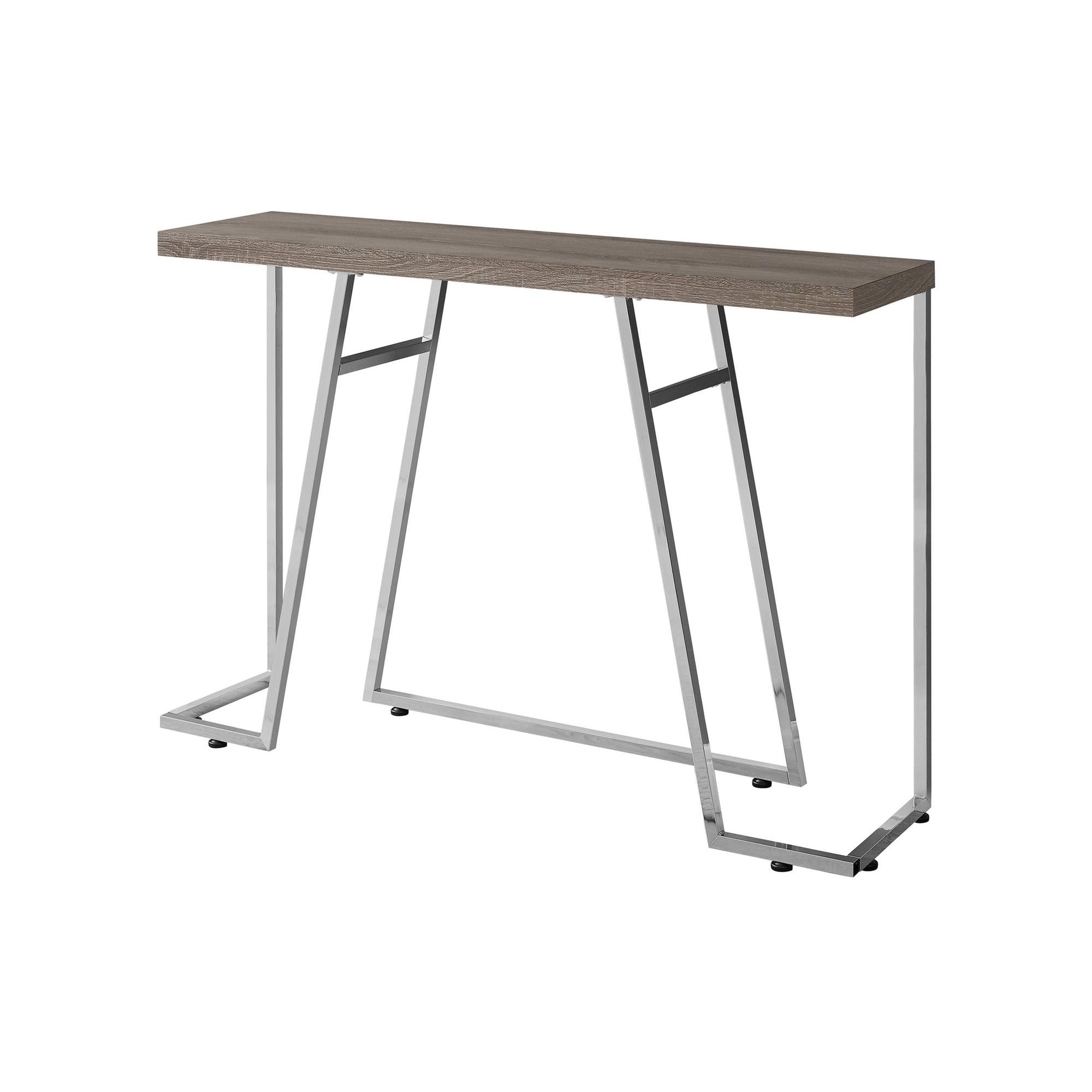 I 3169 - Table D'appoint, Console, Entrée, Étroit, Canapé, Salon, Chambre À Coucher, Stratifié Brun, Métal Chromé, Contemporain, Moderne - Simple Boutique