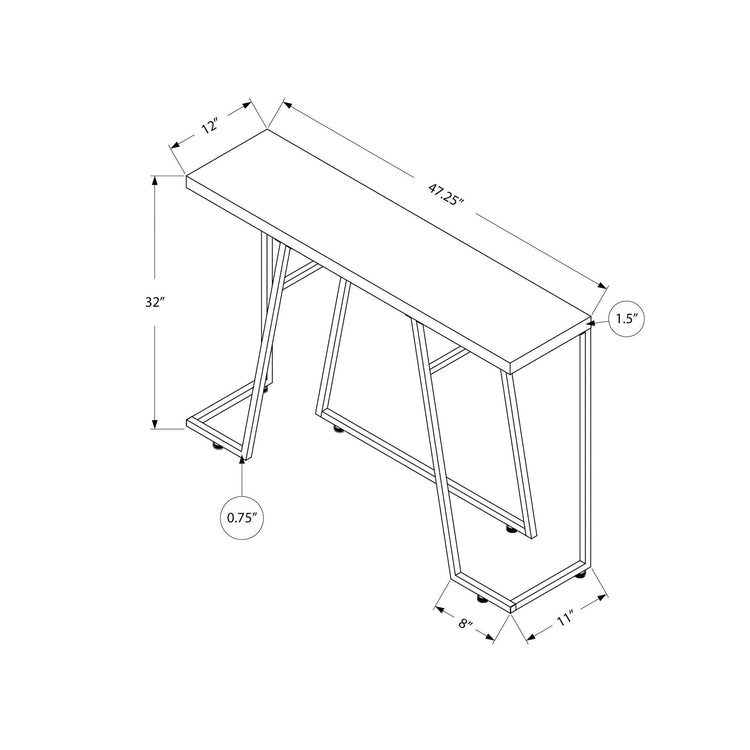 I 3169 - Table D'appoint, Console, Entrée, Étroit, Canapé, Salon, Chambre À Coucher, Stratifié Brun, Métal Chromé, Contemporain, Moderne - Simple Boutique