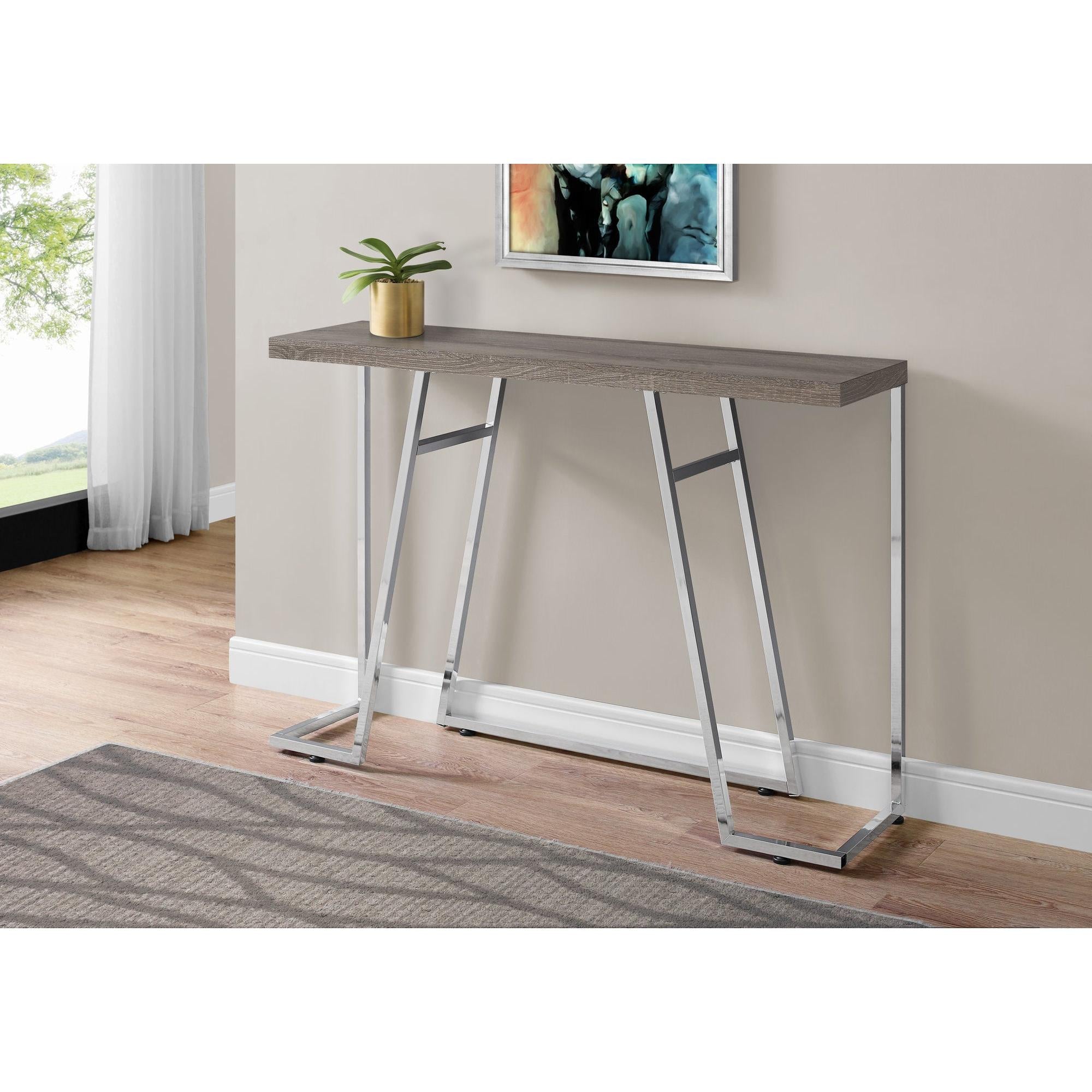I 3169 - Table D'appoint, Console, Entrée, Étroit, Canapé, Salon, Chambre À Coucher, Stratifié Brun, Métal Chromé, Contemporain, Moderne - Simple Boutique
