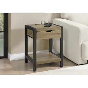 I 3200 - Table D'appoint, 24''H, 2 Niveaux, Bout, Table D'appoint, Table De Nuit, Lampe, Tiroir De Rangement, Stratifié Taupe Foncé, Métal Noir, Contemporain - Simple Boutique