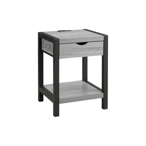 I 3201 - Table D'appoint, 24''H, 2 Niveaux, Bout, Table D'appoint, Table De Nuit, Lampe, Tiroir De Rangement, Stratifié Gris, Métal Noir, Contemporain - Simple Boutique