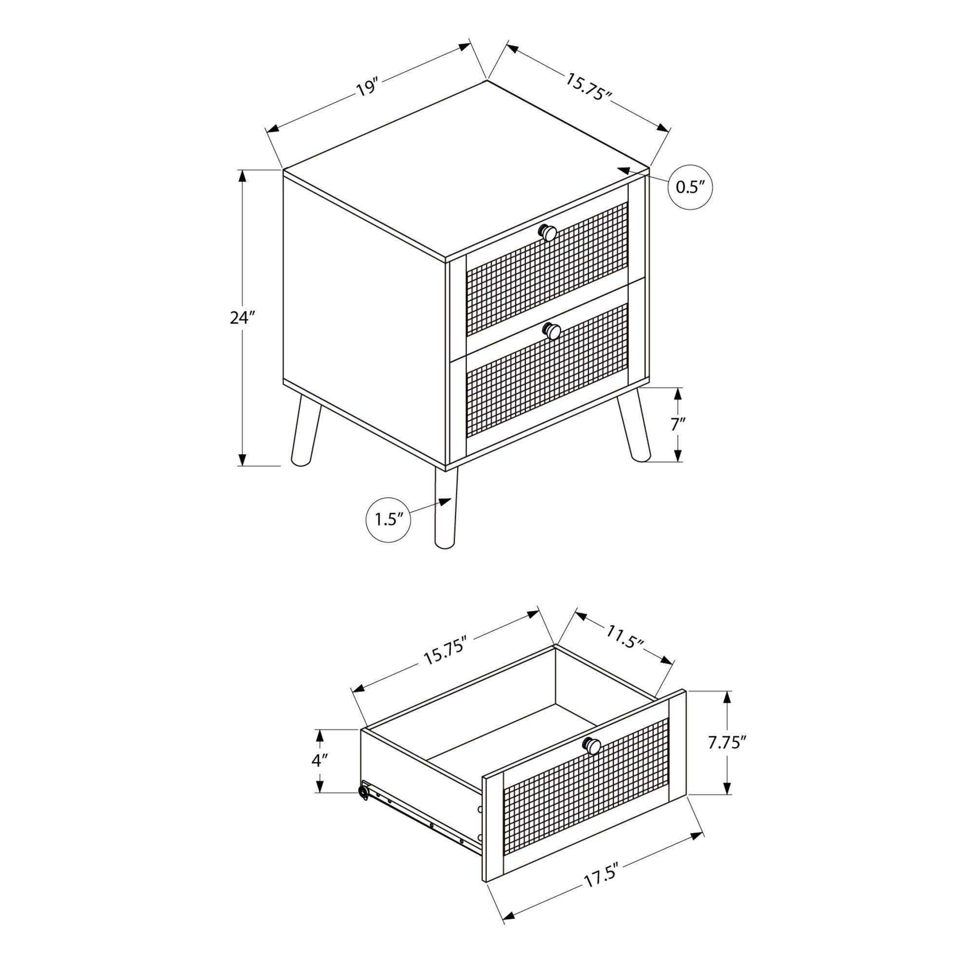 I 3614 - Table D'appoint, Table D'appoint, Bout, Chambre À Coucher, Salon, Table De Nuit, Tiroir De Rangement, Stratifié Noyer, Moderne, Contemporain - Simple Boutique