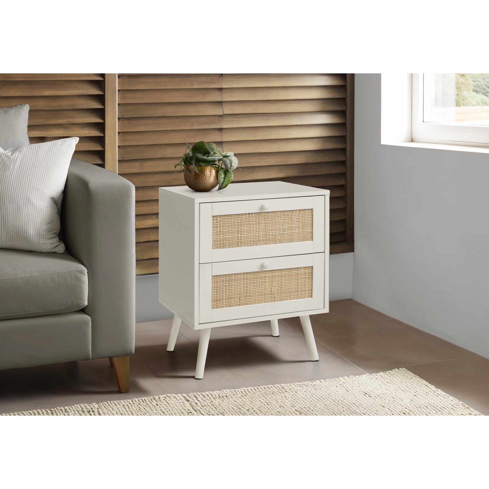 I 3619 - Table D'appoint, Table D'appoint, Bout, Chambre À Coucher, Salon, Table De Nuit, Tiroir De Rangement, Stratifié Blanc, Moderne, Contemporain - Simple Boutique