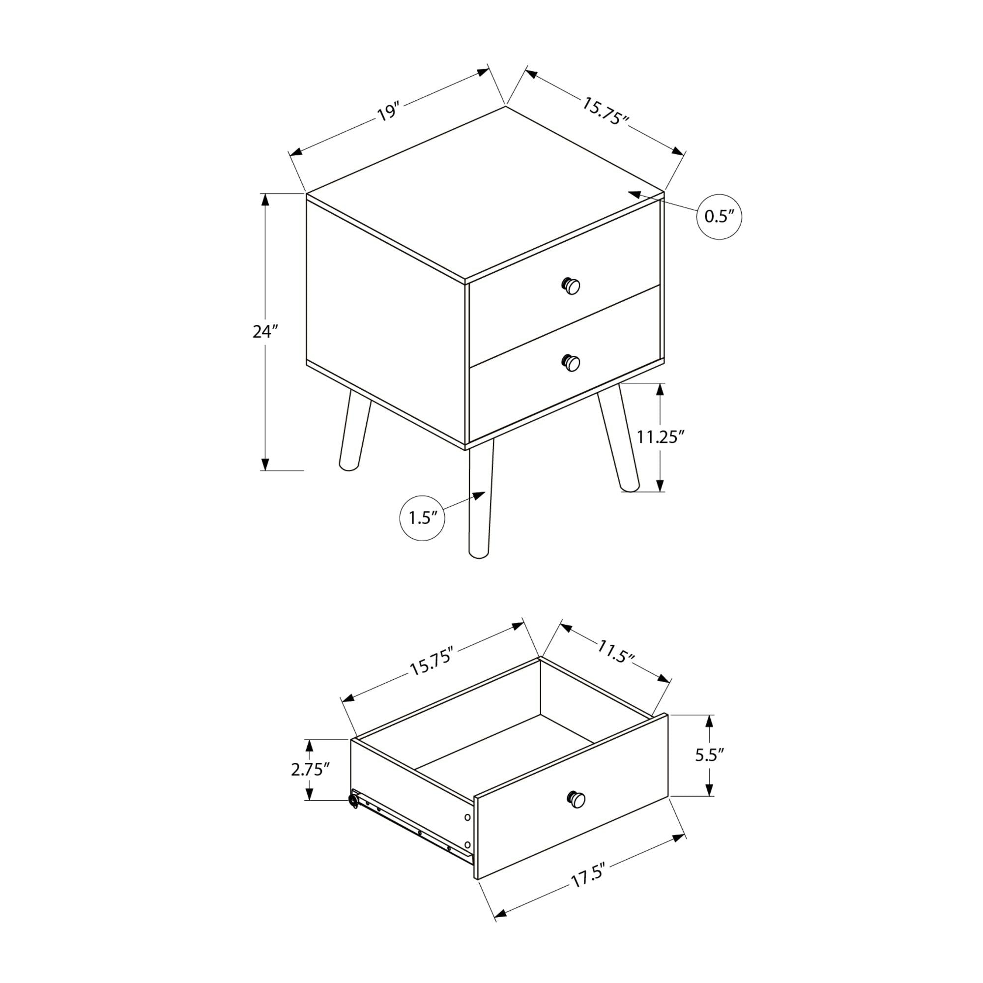 I 3627 - Table D'appoint, Chambre À Coucher, Bout, Salon, Table De Nuit, Table D'appoint, Tiroir De Rangement, Stratifié Blanc, Moderne, Contemporain - Simple Boutique