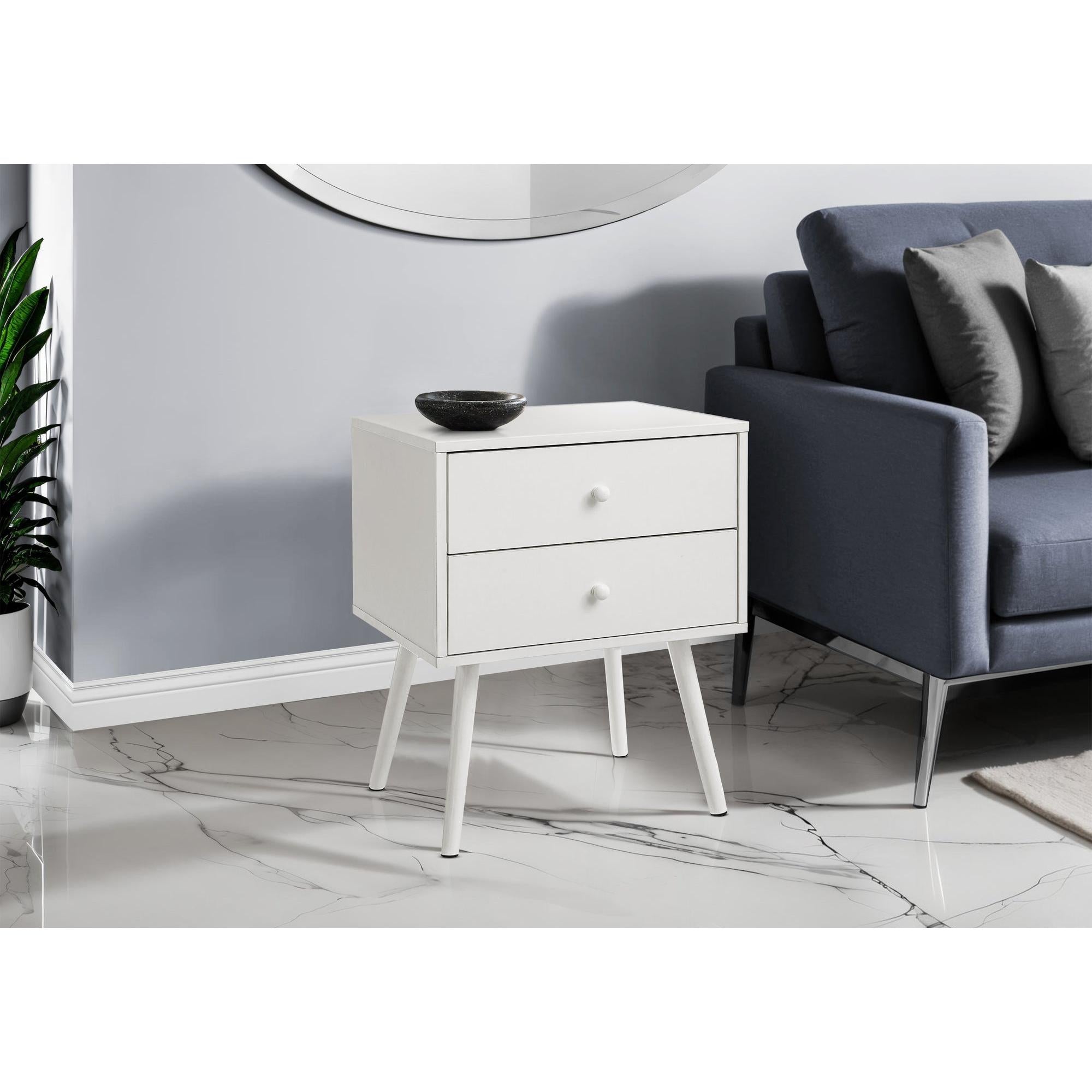 I 3627 - Table D'appoint, Chambre À Coucher, Bout, Salon, Table De Nuit, Table D'appoint, Tiroir De Rangement, Stratifié Blanc, Moderne, Contemporain - Simple Boutique