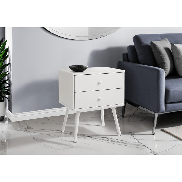 I 3627 - Table D'appoint, Chambre À Coucher, Bout, Salon, Table De Nuit, Table D'appoint, Tiroir De Rangement, Stratifié Blanc, Moderne, Contemporain - Simple Boutique