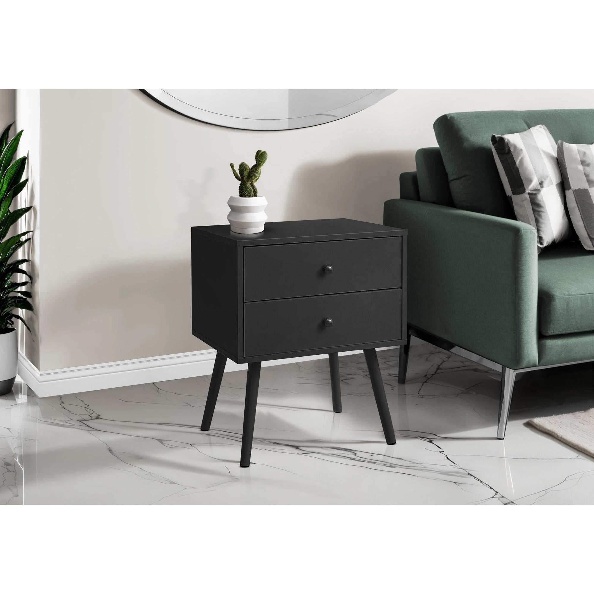 I 3628 - Table D'appoint, Chambre À Coucher, Bout, Salon, Table De Nuit, Table D'appoint, Tiroir De Rangement, Stratifié Noir, Moderne, Contemporain - Simple Boutique
