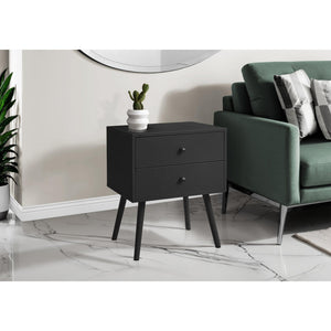 I 3628 - Table D'appoint, Chambre À Coucher, Bout, Salon, Table De Nuit, Table D'appoint, Tiroir De Rangement, Stratifié Noir, Moderne, Contemporain - Simple Boutique