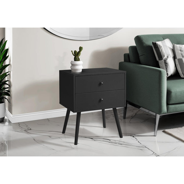 I 3628 - Table D'appoint, Chambre À Coucher, Bout, Salon, Table De Nuit, Table D'appoint, Tiroir De Rangement, Stratifié Noir, Moderne, Contemporain - Simple Boutique