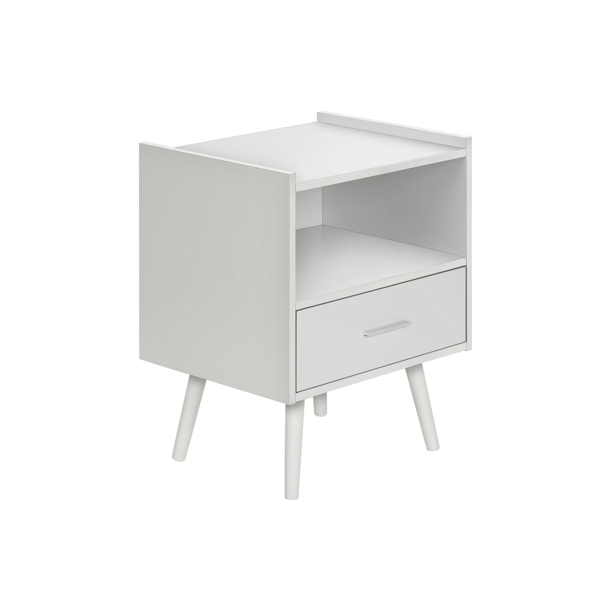 I 3666 - Table D'appoint, Table D'appoint, Bout, Tiroir De Rangement, Table De Nuit, Chambre À Coucher, Salon, Stratifié Blanc, Contemporain, Moderne - Simple Boutique