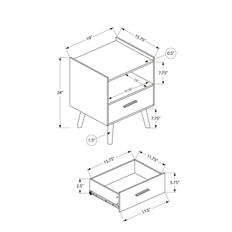 I 3666 - Table D'appoint, Table D'appoint, Bout, Tiroir De Rangement, Table De Nuit, Chambre À Coucher, Salon, Stratifié Blanc, Contemporain, Moderne - Simple Boutique