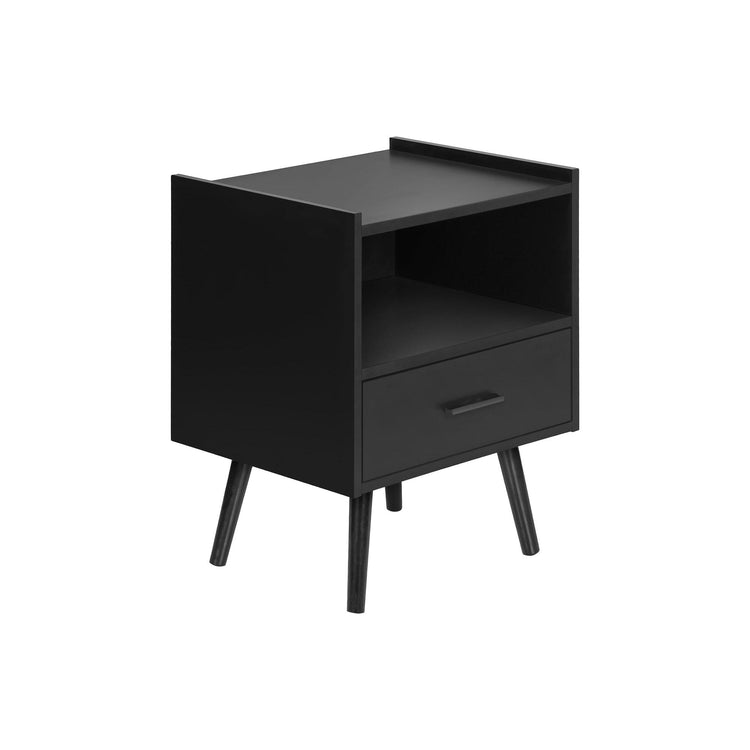 I 3667 - Table D'appoint, Table D'appoint, Bout, Tiroir De Rangement, Table De Nuit, Chambre À Coucher, Salon, Stratifié Noir, Contemporain, Moderne - Simple Boutique